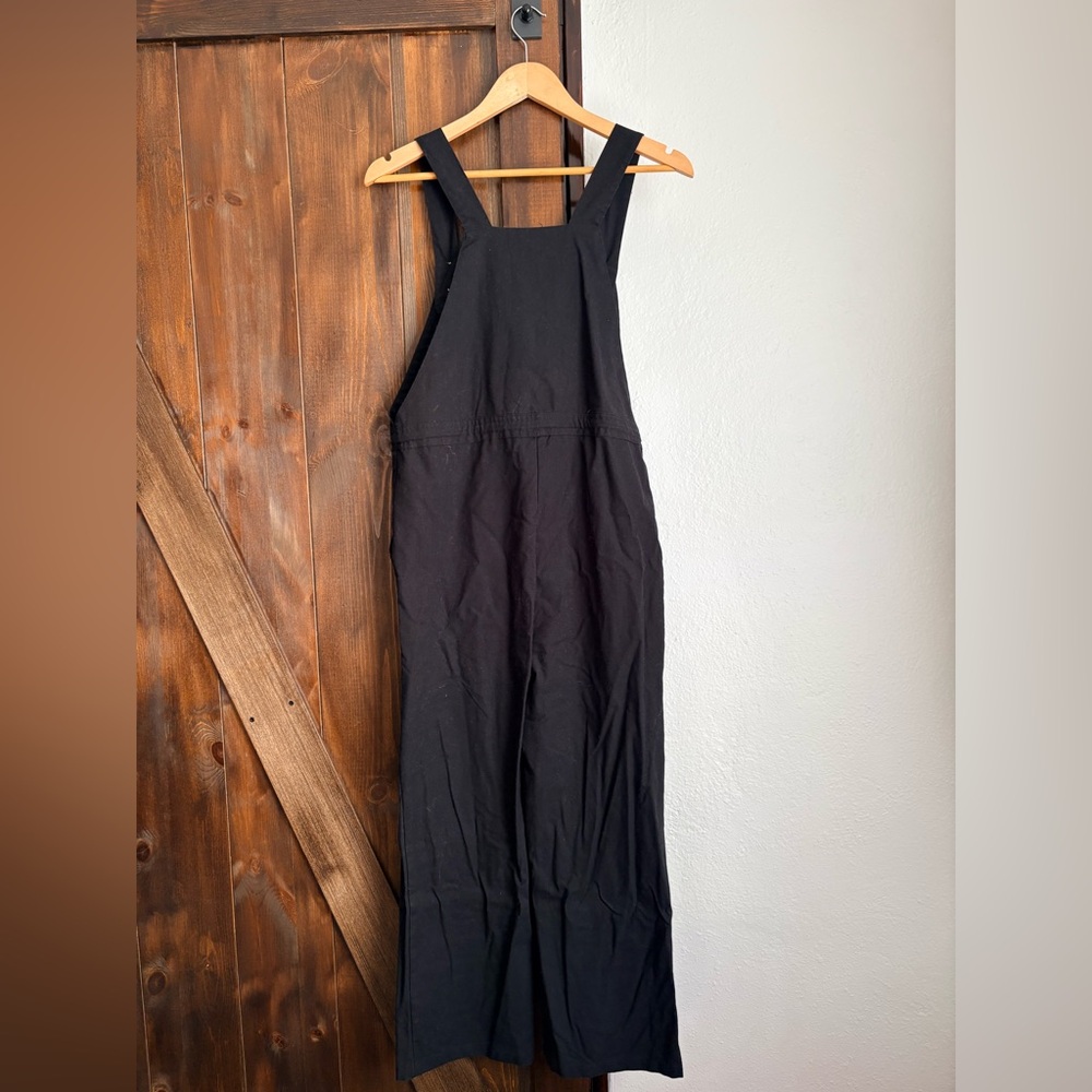 Button Strap Black Cropped Overalls Jumpsuit - image 3